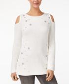 Style & Co Embellished Cold-shoulder Sweater, Created For Macy's