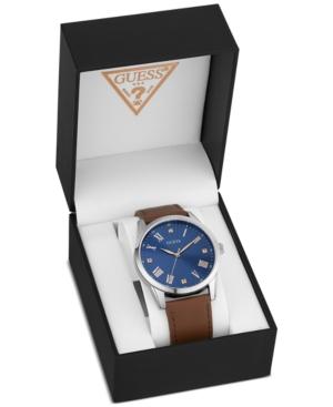 Guess Men's Diamond-accent Brown Leather Strap Watch 42mm, A Macy's Exclusive Style