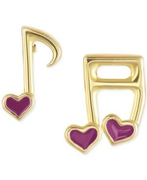 Children's Enamel Music Notes Stud Earrings In 18k Gold Over Sterling Silver