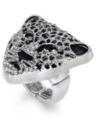 Thalia Sodi Silver-tone Black Crystal Jaguar Stretch Ring, Only At Macy's