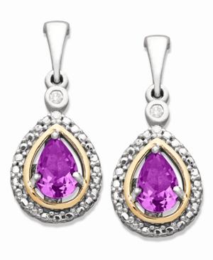 Sterling Silver And 14k Gold Earrings, Amethyst (3/4 Ct. T.w.) And Diamond Accent Teardrop Earrings