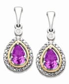 Sterling Silver And 14k Gold Earrings, Amethyst (3/4 Ct. T.w.) And Diamond Accent Teardrop Earrings