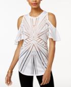 Bar Iii Cold-shoulder Sheer Burnout Top, Created For Macy's