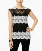 Inc International Concepts Petite Lace Colorblocked Top, Only At Macy's