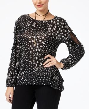 Style & Co Ruffled Lace-inset Top, Created For Macy's