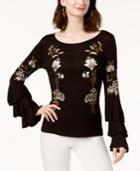 I.n.c. Embroidered Tiered-sleeve Top, Created For Macy's