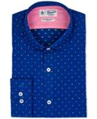 Original Penguin Men's Heritage Slim-fit Stretch Navy Dobby Pattern Dress Shirt