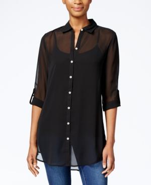 Jm Collection Sheer Button-front Shirt, Only At Macy's