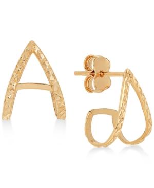 Textured Inverted V Huggie Hoop Earrings In 14k Gold