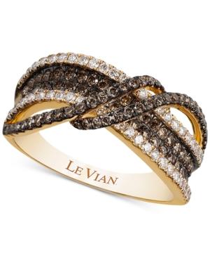 Le Vian Chocolatier Gladiator Weave White And Chocolate Diamond Ring (1 Ct. T.w.) In 14k Gold