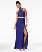 City Studios Juniors' Embellished Glitter Lace Dress