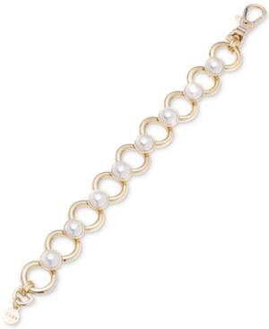 Dkny Gold-tone Imitation Pearl Ring Link Bracelet, Created For Macy's
