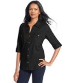 Style&co. Top, Roll-tab Jersey Button-down Shirt