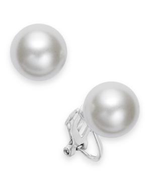 Lauren Ralph Lauren Silver-tone Glass Pearl Clip On Earrings