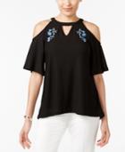 Eci Embroidered Cold-shoulder Top