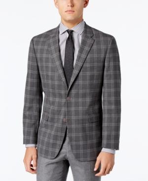 Tommy Hilfiger Men's Slim-fit Stretch Performance Gray Plaid Sport Coat