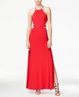 Morgan & Company Juniors' Side-cutout Embellished Halter Dress