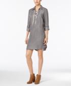 Style & Co Lace-up Denim Dress, Only At Macy's