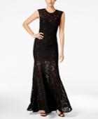 Betsy & Adam Open-back Lace Mermaid Gown