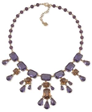 Carolee Necklace, Gold-tone Glass Pearl Epoxy Stone Bib Statement Necklace