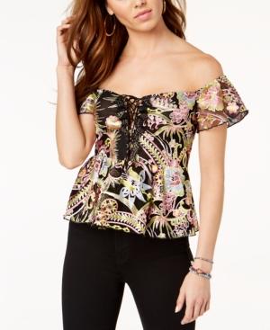 Guess Lois Embroidered Off-the-shoulder Top