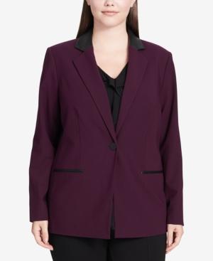 Calvin Klein Plus Size Faux-leather-trim Blazer