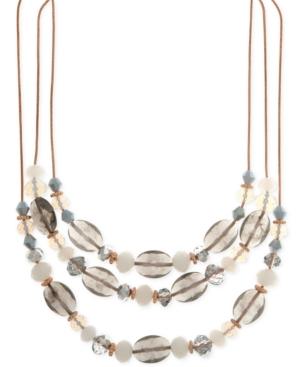 Nine West Rose Gold-tone Multi-bead Triple Row Necklace