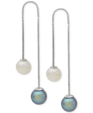 Honora Style Gray And White Cultured Freshwater Pearl (8mm) Threader Earrings In Sterling Silver (also Available In Blush And White)