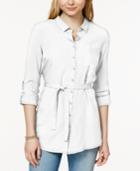 Hippie Rose Juniors' Belted Button-front Tunic Shirt