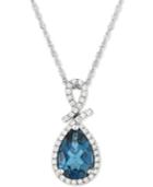 London Blue Topaz (2-1/5 Ct. T.w.) & Diamond (1/5 Ct. T.w.) 18 Pendant Necklace In 14k White Gold