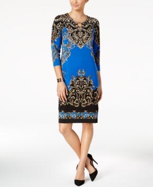 Jm Collection Scroll-print Keyhole Dress, Created For Macy's