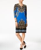 Jm Collection Scroll-print Keyhole Dress, Created For Macy's