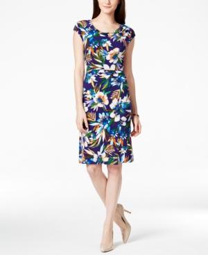 Tommy Hilfiger Ruched Floral-print Sheath Dress, Only At Macys.com