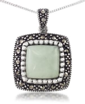 Jade (11 X 11mm) & Marcasite Square Pendant On 18 Chain In Sterling Silver