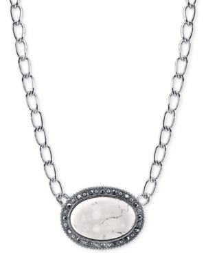 2028 Silver-tone Oval Stone Pendant Necklace