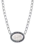 2028 Silver-tone Oval Stone Pendant Necklace