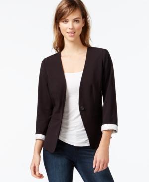 Kensie Three-quarter-sleeve Collarless Blazer