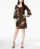 Msk Bell-sleeve Printed Chiffon Dress