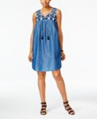 Style & Co Embroidered Denim Dress, Only At Macy's