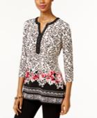 Jm Collection Printed Y-neck Top, Only At Macy's