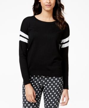 Pink Rose Juniors' Striped-sleeve Pullover Sweater