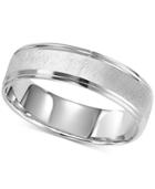 Satin Finish Step Edge Wedding Band In 14k White Gold