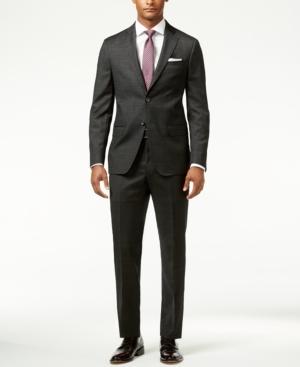 Dkny Men's Black Soft Mini-grid Slim-fit Suit