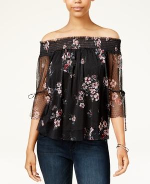 Bcx Juniors' Printed Mesh Off-the-shoulder Top