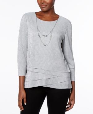 Alfred Dunner Silver Bells Tiered Metallic-knit Necklace Top