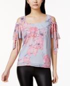 Bar Iii Floral-print Cold-shoulder Top, Created For Macy's