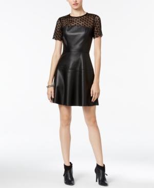 Bar Iii Contrast Faux-leather Fit & Flare Dress, Only At Macy's