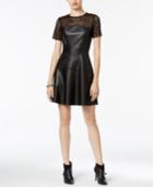 Bar Iii Contrast Faux-leather Fit & Flare Dress, Only At Macy's