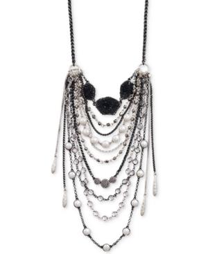 Lucky Brand Two-tone Crystal, Druzy Stone & Imitation Pearl Statement Necklace, 20-1/2 + 2 Extender