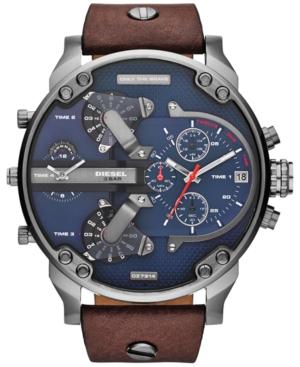 Diesel Men's Mr. Daddy 2.0 Brown Leather Strap Watch 66x57mm Dz7314